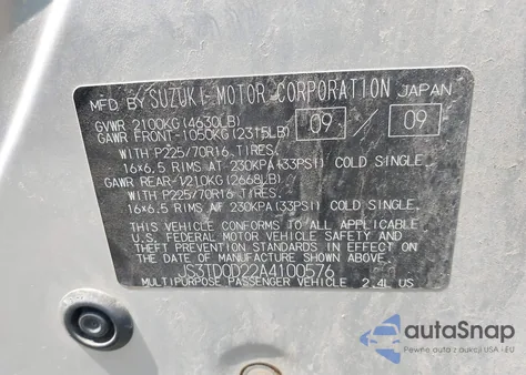 2010 Suzuki Grand Vitara Premium z USA, uszkodzony, nr VIN JS3TD0D22A4100576